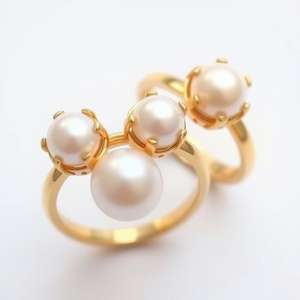 Bague perle blanche d'eau douce en or 18 carats et plaqué rhodium en argent sterling pour bijoux de mariage Freshlook plaqué or - Product Image 5