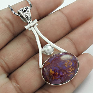 จี้อัญมณีไข่มุกเทอร์ควอยซ์สีม่วงสีเงินสเตอร์ลิงสี925ดีไซน์ใหม่จี้ทำมือเครื่องประดับแบบแฮนด์เมด - Product Image 4