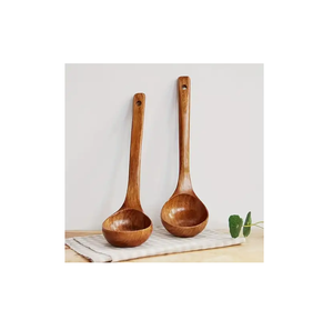 Venta al por mayor 2 uds cuchara de sopa cucharón madera de teca utensilios de cocina de madera juego de cuchara de madera con producto de venta - Product Image 4