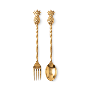 Ensemble de vaisselle promotionnel - Cuillère et fourchette en laiton en forme d'ananas - Product Image 1