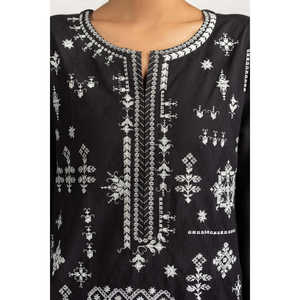 Conjunto de Dos Piezas para Mujer, Estilo Bohemio, Top de Manga Tres Cuartos, Bordado Jacquard de Algodón Negro, Talla XS/XS - Product Image 3