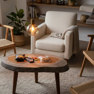 Mesa de Centro Moderna de Madera Maciza con Borde Natural Ecológica SOLOBEAT, Diseño Artístico Hecho a Mano, Muebles para Sala de Estar - Product Image 1