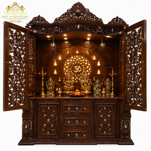 Divine Teak Wood Puja <b>Mandir</b> Walnut Finish Big Size Solid Wood <b>Mandir</b> With Door For Pooja Room For Pooja Room Australia Home - Product Image 5