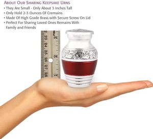 Small <b>Keepsake</b> Urns | Red | Mini Urn Set of 4 | for Human <b>Ashes</b> or <b>Pet</b> <b>Ashes</b> 3" Tall Urns & 4 Individual Velvet Bags - Product Image 3