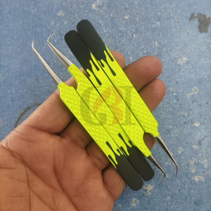 Pinzas de extensión de pestañas de acero inoxidable de 45 y 90 grados con revestimiento en polvo de doble Color de alta calidad, herramientas de belleza con logotipo personalizado - Product Image 1