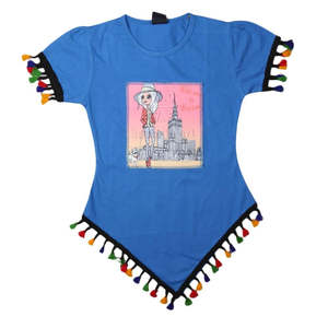 Camiseta de cuello redondo para niñas - Azul - Product Image 1