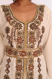 Cream Embroidered Georgette Islamic <b>Kaftan</b> - Product Image 4