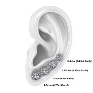 Boucles d'oreilles clous en diamant rond brillant à 4 griffes, 1,00 carat, DEF VS1, diamant de laboratoire en or 14 carats, pour mariage, fiançailles, soirée - Product Image 3