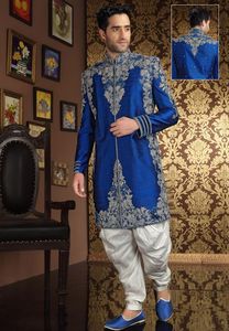 2024 Royal Blue Sherwani Stunning Gold Zari Embroidery Plus XL Groom Matched <b>Pant</b> Crystal Glass Bead Embellished Shoes Parties - Product Image 2