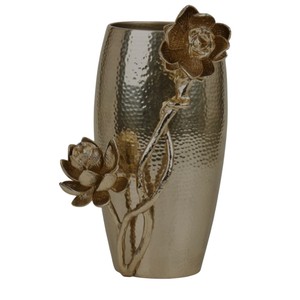 Florero de Metal martillado en tonos dorados moderno con diseño de loto Centro de mesa de lujo para sala de estar y decoración del hogar - Product Image 1