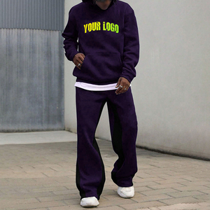 Custom Printed Acid Wash Distressed Embroidered Patch Lightweight 100% Cotton <b>Flared</b> Sweatpants Cropped Hoodie Sweatsuit Sets - Product Image 3
