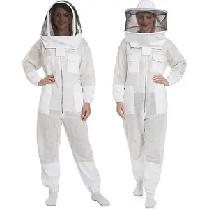 Ventilated 3 Layer Beekeeping Suit Outfit with 2 Non Flammable Veil Mesh Round & Fencing Bee Suit