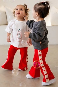 <span class=keywords><strong>Pantaloni</strong></span> laterali ricamati a righe con cuori unici <span class=keywords><strong>pantaloni</strong></span> svasati <span class=keywords><strong>rossi</strong></span> da ragazza - Product Image 4