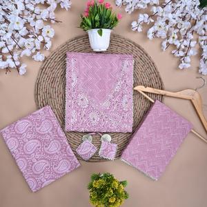 Salwar Kameez Rose Traditionnel Non Cousu, Ensemble en Coton avec Dupatta, Imprimé Pakistanais, Robes Indiennes en Coton et Rayonne (SHKS1098) - Product Image 1