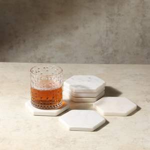 Hexagon <b>White</b> Ceramic Classic <b>Coasters</b> Set of 6-Durable & Eco-Friendly Drink Mats - Product Image 6