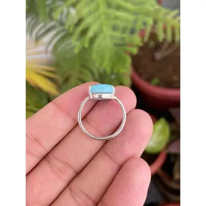 Natural Larimar Moissanite <b>Ring</b> <b>925</b> Sterling <b>Silver</b> Handmade Gemstone <b>Ring</b> Wholesale Jewelry Supplier - Product Image 5