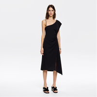 Fabricant de robe personnalisée Robe élégante sans manches sexy pour femmes Bodycon Club Party Robe midi moulante en maille noire à une épaule découpée