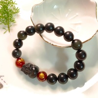 Bracelet en obsidienne dorée avec breloque en agate rouge Wealth Pi Xiu pour cadeau de Noël et accessoire vestimentaire