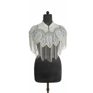 Capa de Hombro de Nailon con Cuentas Hechas a Mano Ellora, Flecos de Perlas y Borlas para Vestidos de Noche, Vestidos de Novia, Ropa Formal para Fiestas - Product Image 1