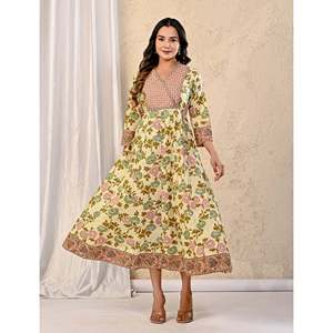 Vestido largo de algodón estampado Peach for Cream, talla única, estilo hippie informal, para fiestas de cumpleaños, oficina, uso diario, con mangas abullonadas. - Product Image 4