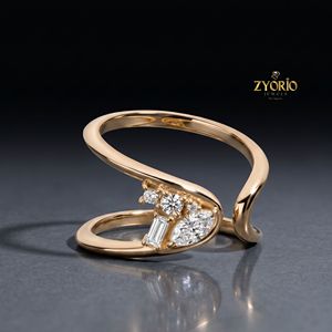 Anillo Abierto de Oro de 10K con Diamantes y Piedras Múltiples, Anillo de Diseño Contemporáneo, Joyería Fina - Product Image 2
