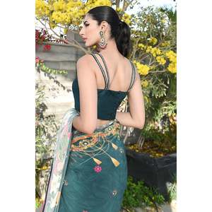 Deep Teal Digital Print Silk Reversible <b>Shawl</b> for Adult <b>Women</b> - Product Image 5