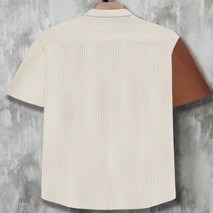 เสื้อเชิ้ตผู้ชายแขนสั้นลายเรียบแบบกระดุม 100% ผ้าฝ้าย สไตล์ทางการ คอเต่า ปักลาย ถัก มีกระเป๋า - Product Image 4