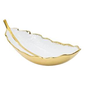 Nouveau design de luxe bol décoratif à feuilles de couleur or et blanc bols de service aux fruits bols en métal pour la maison ustensiles de cuisine événements fêtes - Product Image 1