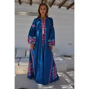 Yüksek kaliteli donanma ve orta doğu kaftan elbise fas kaftan kaftan fas kaftan nakış çalışması