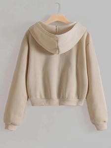 Custom <b>Crop</b> <b>Top</b> Hoodie With Embroidered Zipper Street Style Pullover Winter Wear With Comfortable Hooded Collar - Product Image 2