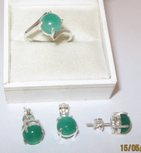 Conjunto de Joyería Fina Shah Gems para Mujer, Plata de Ley 925 con Ónix Verde Natural, Cristal, Perla y Diamante para Fiestas y Bodas - Product Image 1