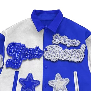 2026 Custom Men's Blue White Varsity <b>Jacket</b> Embroidered <b>Stars</b> Color Blocking Preppy Style Turn-down Collar Regular Fit - Product Image 3