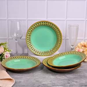 Juego de 4 Platos de Cerámica Aqua de Estilo Bohemio, 7.5 Pulgadas, para Servir Bistec, Pan, para Fiestas, Cumpleaños, Hoteles - Product Image 1