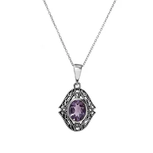 Collier pendentif vintage en argent 925 avec améthyste et chaîne en rhodium pour femme, à porter au quotidien - Product Image 4