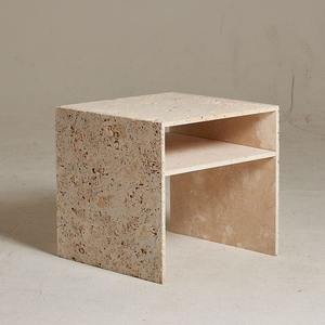 Support de table pour bureau à domicile moderne avec solution de rangement élégante à deux niveaux Meilleure vaisselle minimaliste en pierre blanche texturée naturelle - Product Image 4