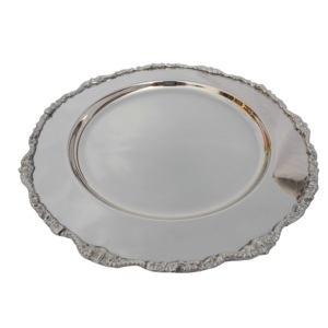 Plato de presentación de acero inoxidable con borde de latón en acabado dorado, diseño único para servir postres, a precio de mayoreo. - Product Image 3