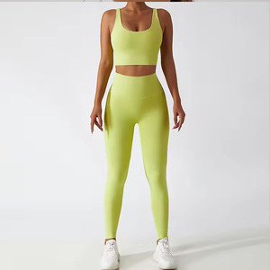 Conjunto de Yoga, Ropa Deportiva, Spandex/Nailon, Negro, Levanta Glúteos, Talla Grande, Orgánico, Transpirable, Segunda Piel, Cintura Alta, Leggings de 2 Piezas - Product Image 3