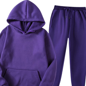Ensemble décontracté deux pièces pour femme : sweat à capuche violet et jogging assorti, streetwear doux et confortable en mélange de coton, tenue d'hiver - Product Image 3