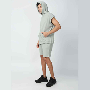 Conjunto Deportivo de 2 Piezas, Sudadera con Capucha de Manga Corta y Pantalones Cortos, Diseño Sólido, Informal, para Gimnasio, con Logotipo Bordado, Unisex, Nueva Colección 2026, Gran Venta - Product Image 2