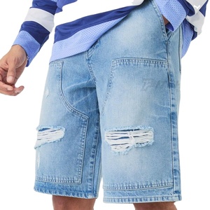 Shorts en jean foncé déchirés pour hommes, style Y2K, mode streetwear décontractée pour l'été - Product Image 1