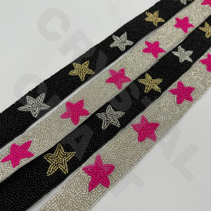 Correa de monedero con cuentas personalizadas de color rosa estrella, correas de bolso con cuentas de semillas de oro blanco, accesorios de moda para bolsos - Product Image 1