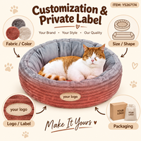 Coussin pour chat Yangyangpet en peluche côtelée grise, rond, à bords hauts