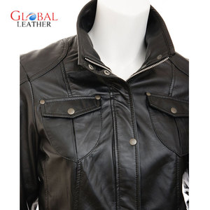 แจ็คเก็ตหนังแกะแท้สำหรับผู้หญิงแจ็คเก็ตบอมเบอร์รถจักรยานยนต์สีดำน้ำหนักเบาระบายอากาศกลางแจ้ง - Product Image 2