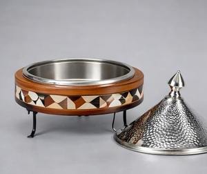 Luxury High Quality Stainless Steel Insulated Eco-Friendly Casserole Handmade Hot <b>Pot</b> Food Warmer Designer Wooden Lid Hammered - Product Image 4