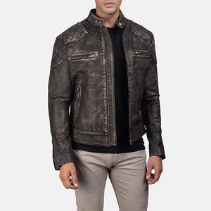 Veste en cuir marron vieilli pour hommes, de haute qualité, nouveau style avec col à capuche et décoration en fourrure - Product Image 1