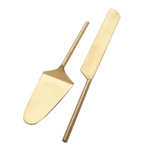 Ensemble de spatule et couteau à dessert, pizza et pâtisserie martelés, finition dorée, acier inoxydable, pour restaurant - Product Image 5