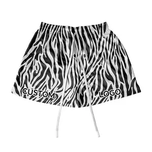 Shorts de basquete personalizados para academia masculina de alta qualidade com bolsos de malha com zíper e estampa de zebra de 6,5 polegadas 100% poliéster