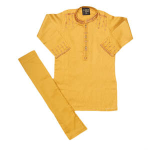 ชุดคุรตะ ชัลวาร์ปักลายสำหรับเด็กผู้ชาย - สีมัสตาร์ด - Product Image 1