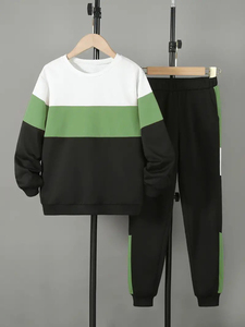 Casual Sportswear 2-Piece Set Colorblock Tracksuit for Adults and <b>Teens</b> Breathable Printed Outfit - Product Image 3