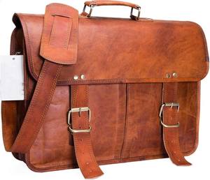 World Craft Impex 100% Genuine Leather 15 Inch Double Strip Messenger Bag Super Quality <b>Laptop</b> <b>Covers</b> 100% Genuine <b>Laptop</b> <b>Covers</b> - Product Image 2